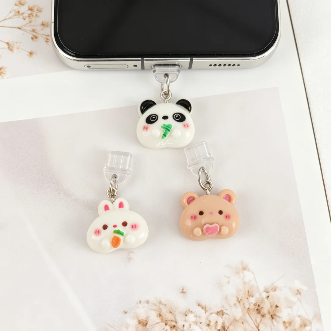 Tapón antipolvo con forma de animal de dibujos animados para teléfonos móviles, cubierta protectora para el puerto de carga, accesorio decorativo universal antipolvo y antisuciedad para teléfonos Apple y Android, regalo decorativo para uso diario