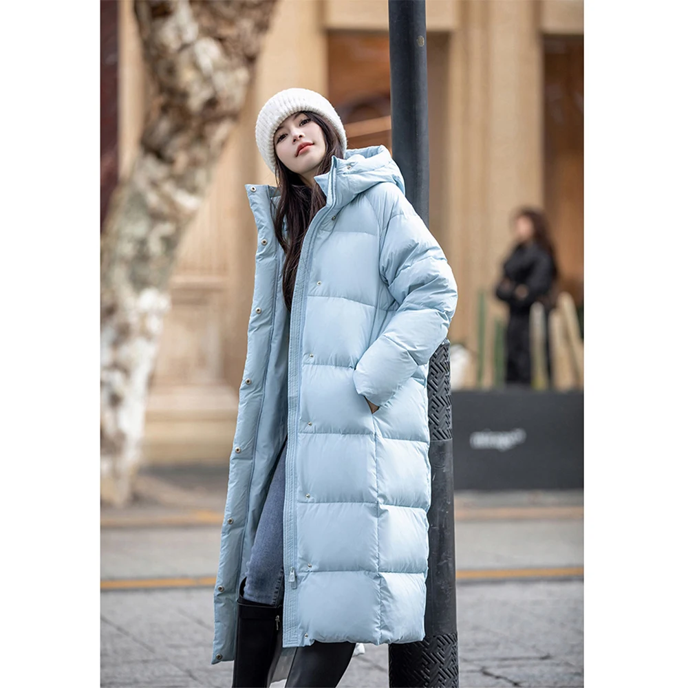 

Textured Women Goose Down Coat Solid Warm Long White Goose Puffer Jackets Windproof Hooded Thicken Warm Winter Outerwears Female