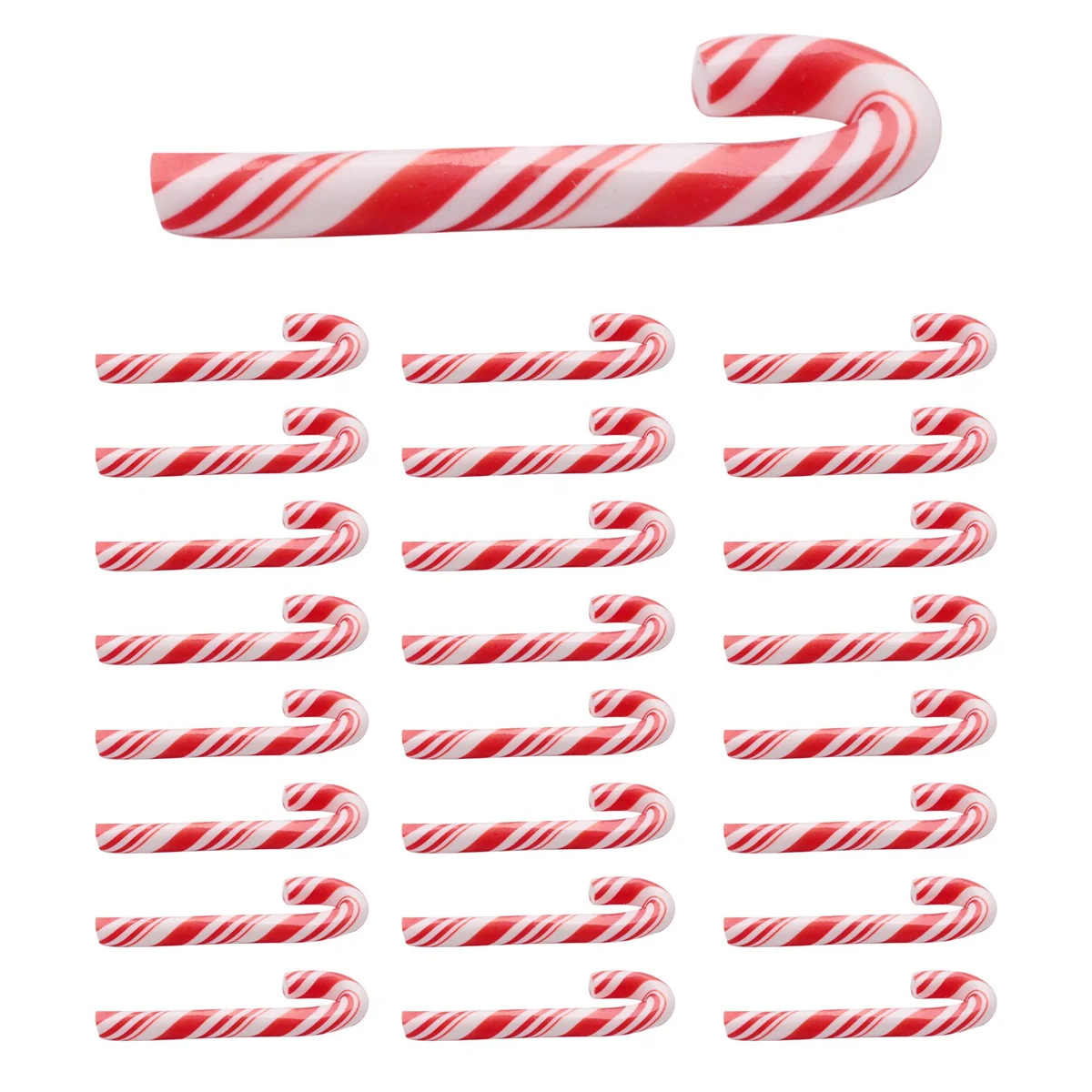 100Pcs Red and White Handmade Christmas Candy Cane Miniature Food Home Decor Clay Candy Cane About 3.2x1cm