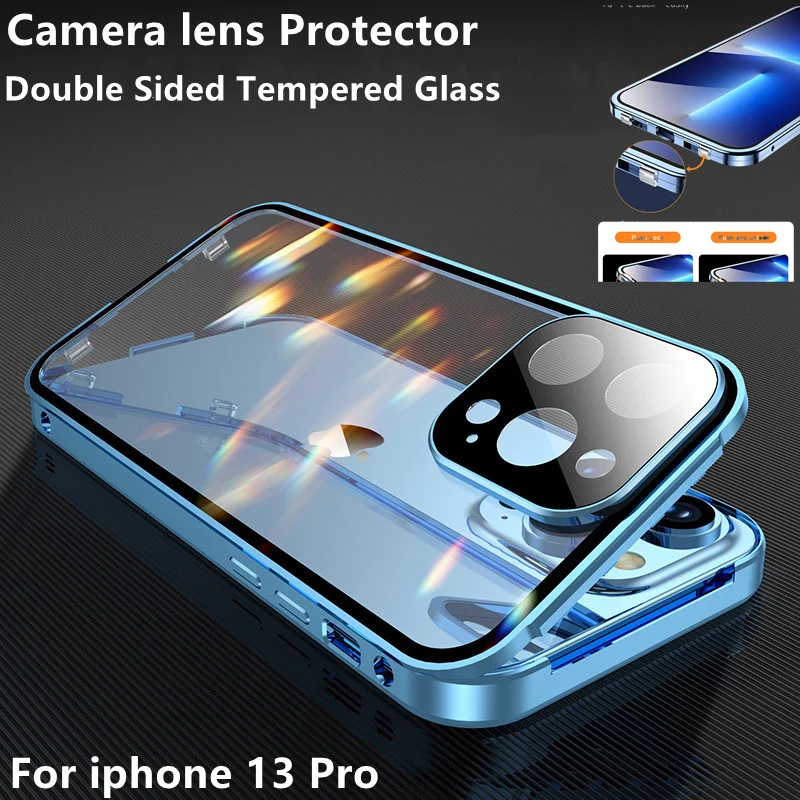 For IPhone 15 14 Plus 13 12 11 Pro Max  Shockproof Full Lens Protection Double Sided Buckle Magnetic Clear Case Lens Metal Cover