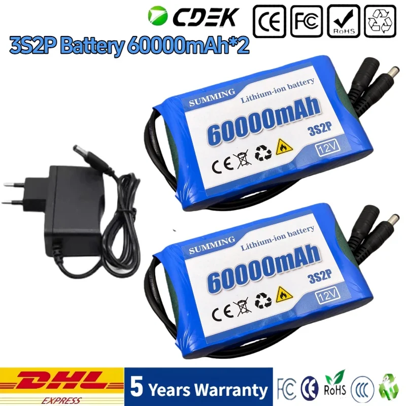 

Lucky 3S2P 12V Rechargeable Lithium Battery Pack - 30000mAh (30Ah) DC 12.6V, Compatible with CCTV Cam Monitor + Charger