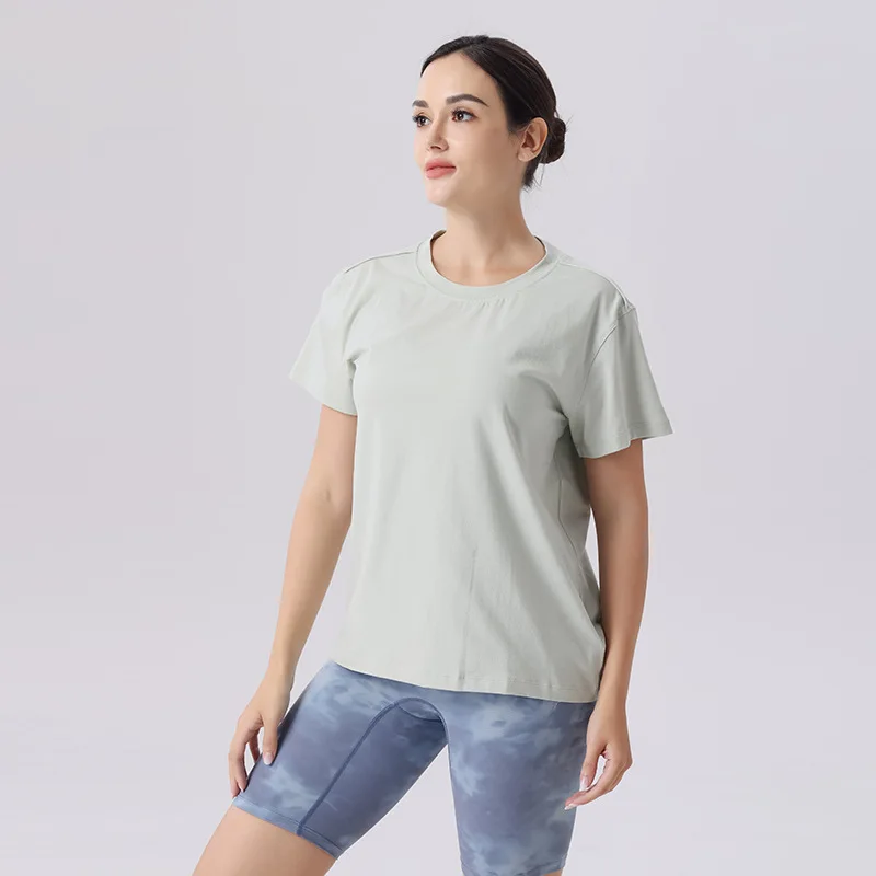 Women Fitness Quick Drying T-shirt Yoga Wear Sports Casual Round Neck Loose Stretch Short Sleeves Shirts for Summer