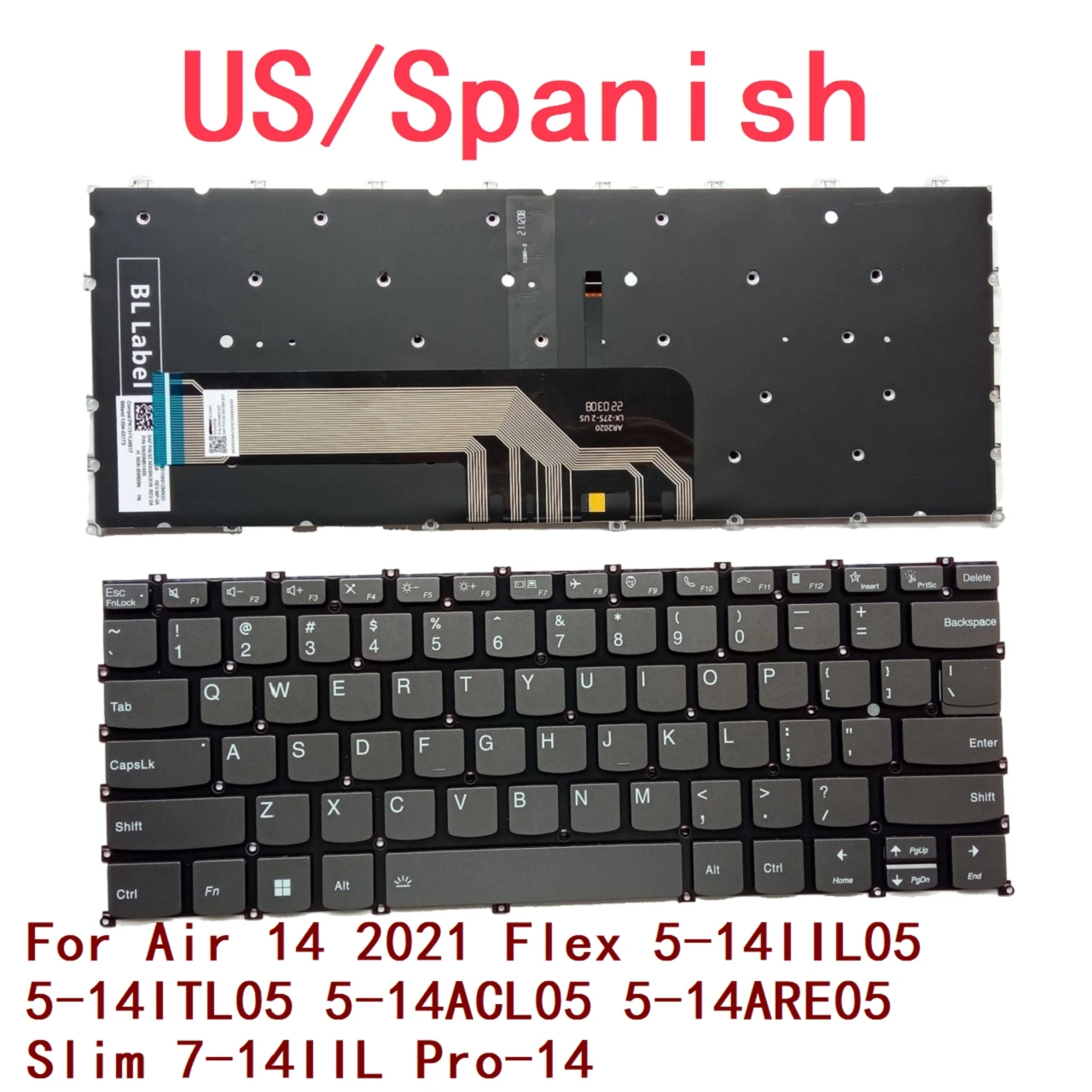 New US Spanish Laptop Backlit Keyboard For Lenovo Air 14 2021 Flex 5-14IIL05 5-14ITL05 5-14ACL05 5-14ARE05 Slim 7-14IIL Pro-14