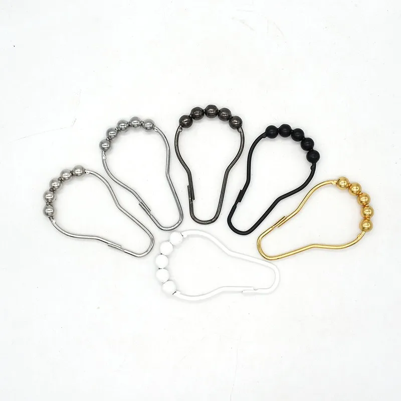 12Pcs Black Shower Curtain Hooks with 5 Roller Balls, Metal Curtain Rings For Bathroom Shower Rods view 6