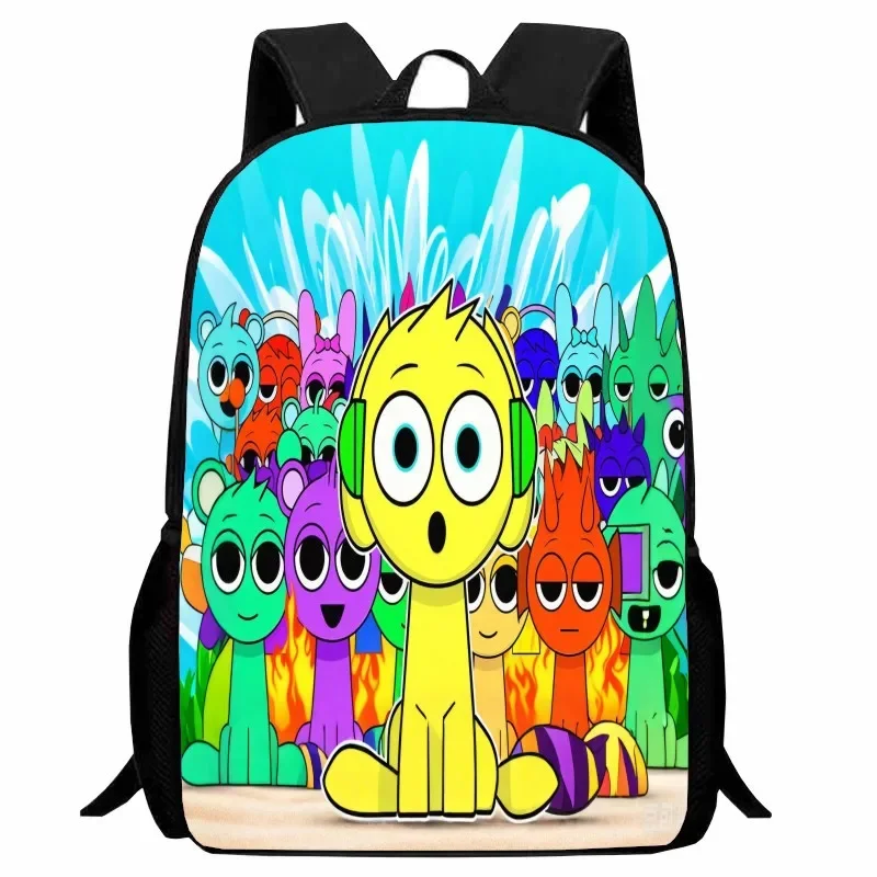 Unisex Kids Sprunki Waterproof Backpack Student Back to School Bookbag Durable Canvas Graphic Knapsack for Boys Girls
