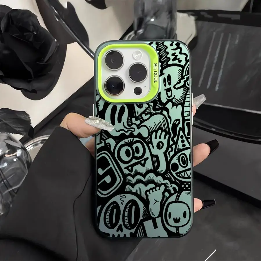 حافظة هاتف لهاتف آيفون 15 16 برو ماكس 11 13 برو 14 بلس 12 11 برو 15 برو ماكس 16e غطاء شل Fundas سوبر كول أسود جرافيتي #6