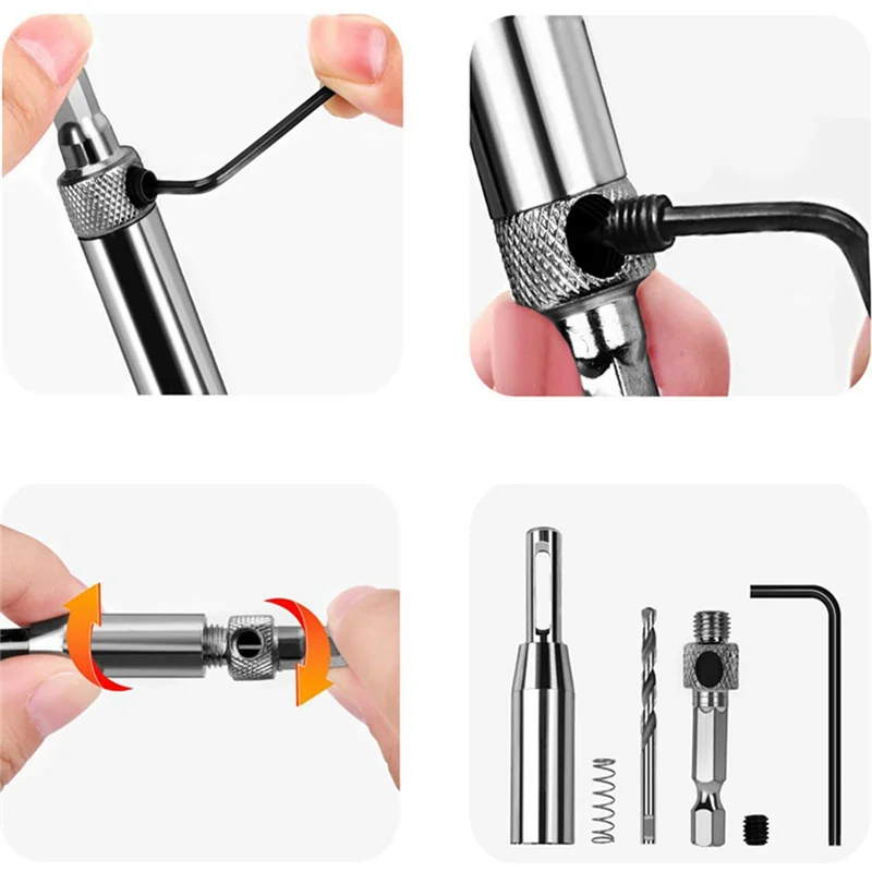 

Premium-Hinge Bit Set Woodworking Doors And Windows Hinge Hole Opener Positioning Drilling Set Hexagonal Handle Bit Easy Install