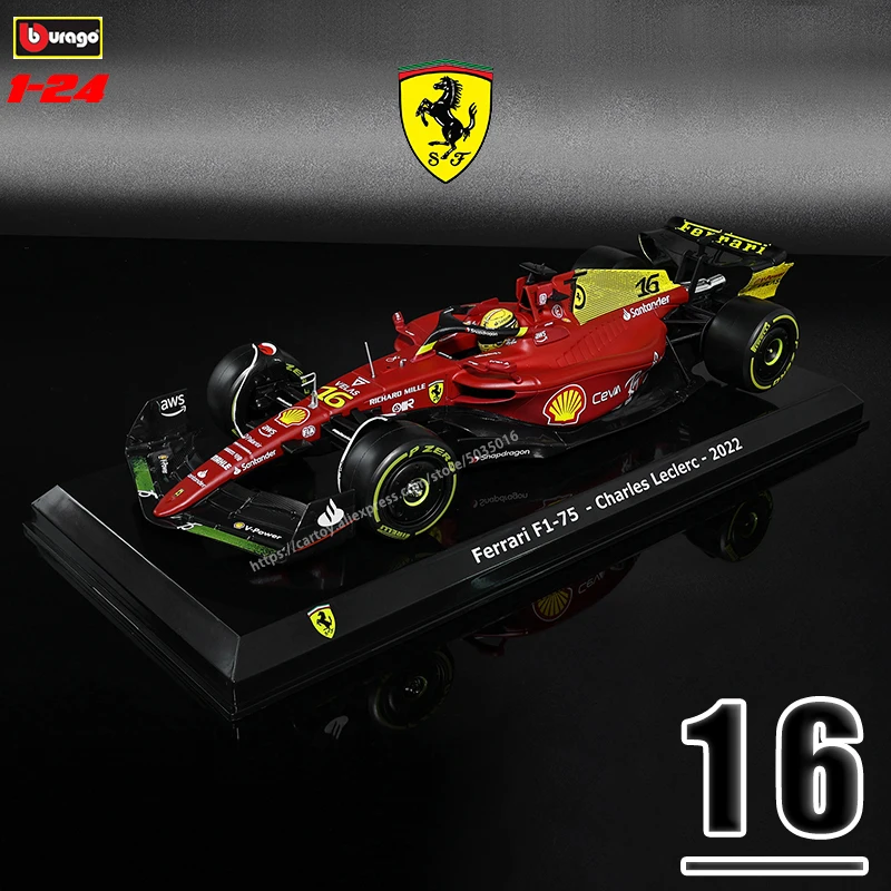 Bburago 1:24 F1 75-lecie Ferrari Monza F1-75 #16 leclerc #55 sainz formuła 1 symulacja aluminiowy Model samochodu zabawka rzemieślnicza