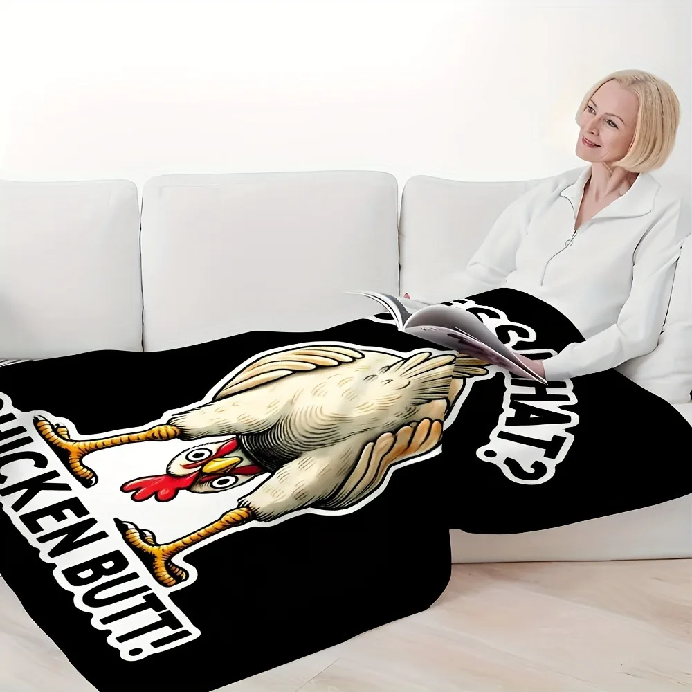 بطانية رمي الدجاج المضحكة - الفانيلا الناعمة "تخمين ما؟ مؤخرة الدجاج!" نص مريح لجميع المواسم للسفر في السرير والأريكة والسيارة من النزهة