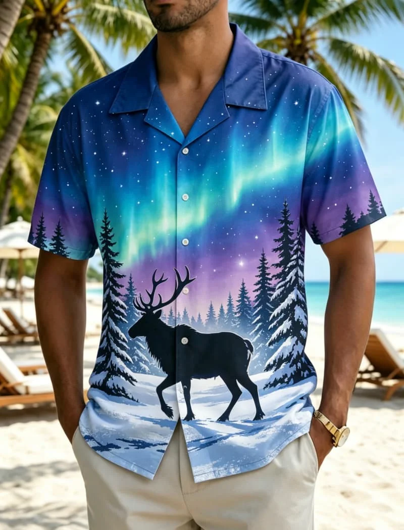 

Men's landscape art printed Hawaiian shirt, suitable for summer activities, outdoor travel, casual styling, and daily wear