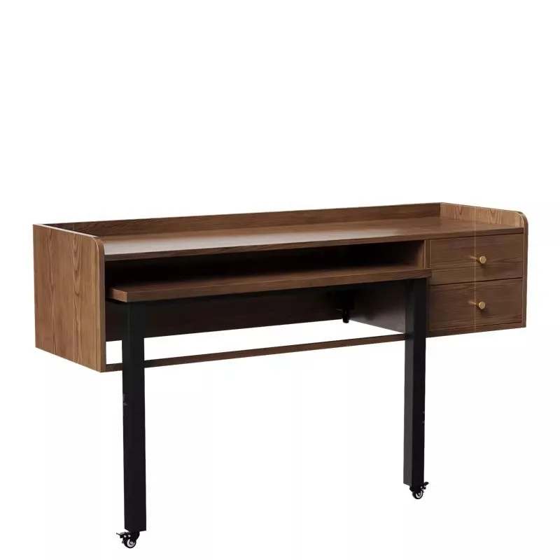 All solid wood desk, pull-out retractable table, balcony with drawers and lockers
