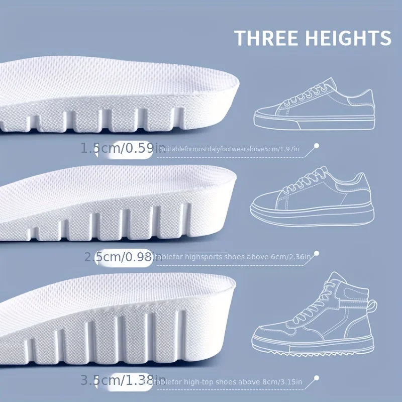 1 Pair New 1.5-3.5cm White Invisible Height Increase Insoles EVA Soft Light Shoes Sole Pad for Men Women Orthopedic Inserts