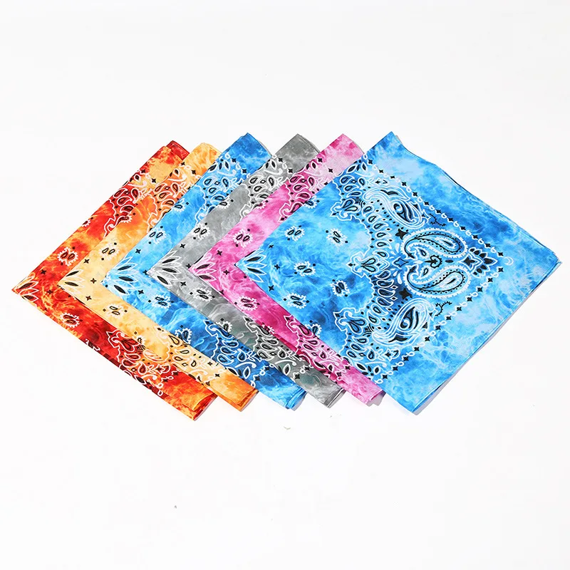 New Fashion Tie Dye Paisley Cotton Bandana Square Scarf Headwaer Neck Wrist Band Handkerchief For Graffitin Women Men Bright