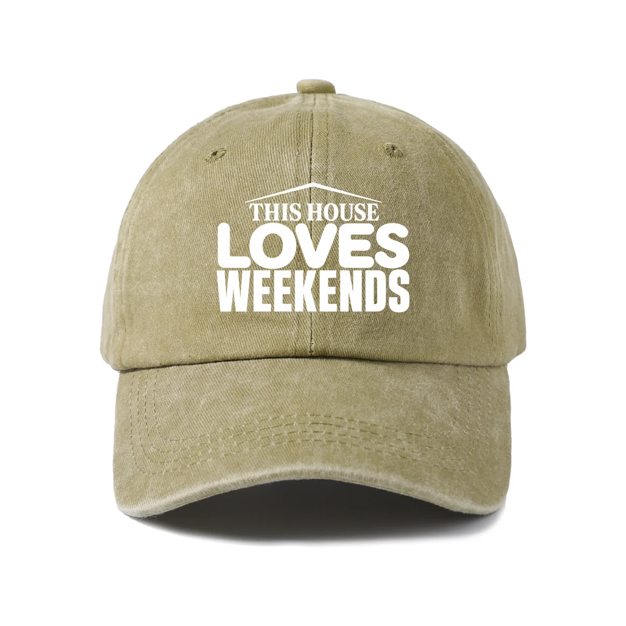 This House Loves Weekends Graphic Vintage Washed Baseball Cap, Adjustable Unisex Dad Hat, Casual Gift