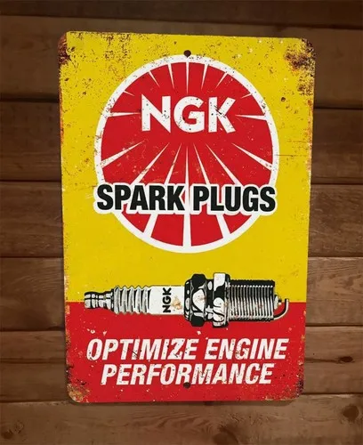 Vintage NGK Zündkerzen-Werbeschild zur Motorleistungssteigerung Metall-Wandschild