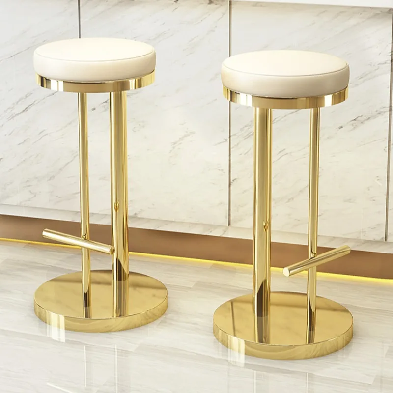 Luxury Gold Bar Stools Swivel Reception Bedrooms Counter Bar Chairs Round Comfortable Restaurante Muebles Interior Decorations