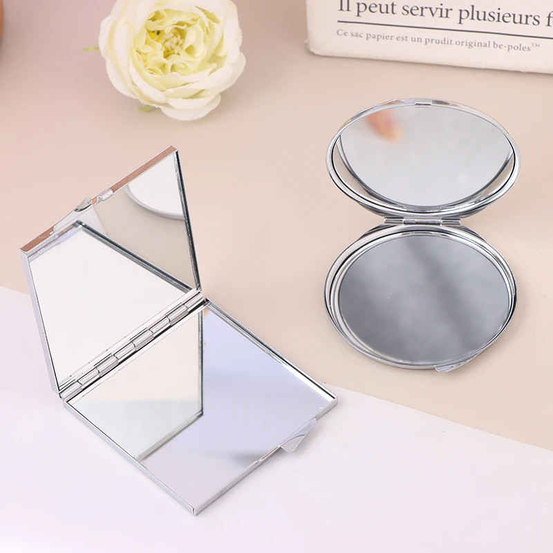 1pcs Portable Women Stainless Steel Makeup Tool Mirror Hand Pocket Folded-Side Cosmetic Make Up Mirror Small Various Shapes