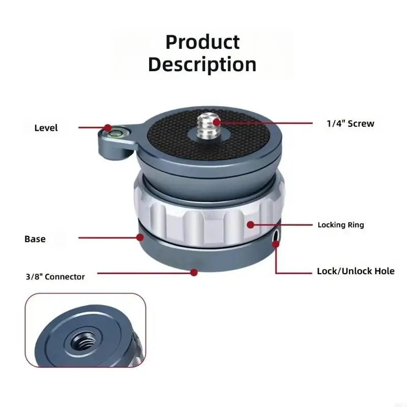 Q6PA Camera Positioning Head for DSLR and Action Camera Gear, Mini Level Base with Bubble Guide and Standard Connection for