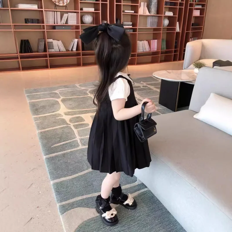 New style girls' dress, youthful college style, little girl princess dress, baby Japanese-style faux two-piece formal dress