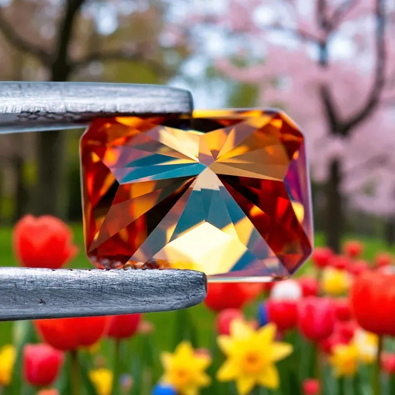 Moissanit-Stein, orangefarbener VVS1-Radiant-Schliff, künstlicher Edelstein, DIY-Ring, Halskette, Ohrringe, Hauptmaterialien mit Zertifikat – Detail 5