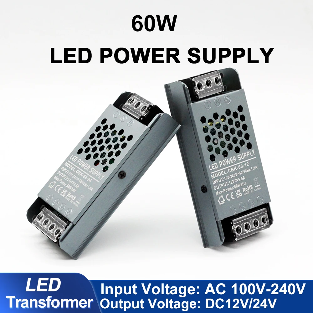 

DC 12V 24V LED power supply AC/DC 60W AC100V-240V LED transformer Driver silently used for LED light strip lighting tools
