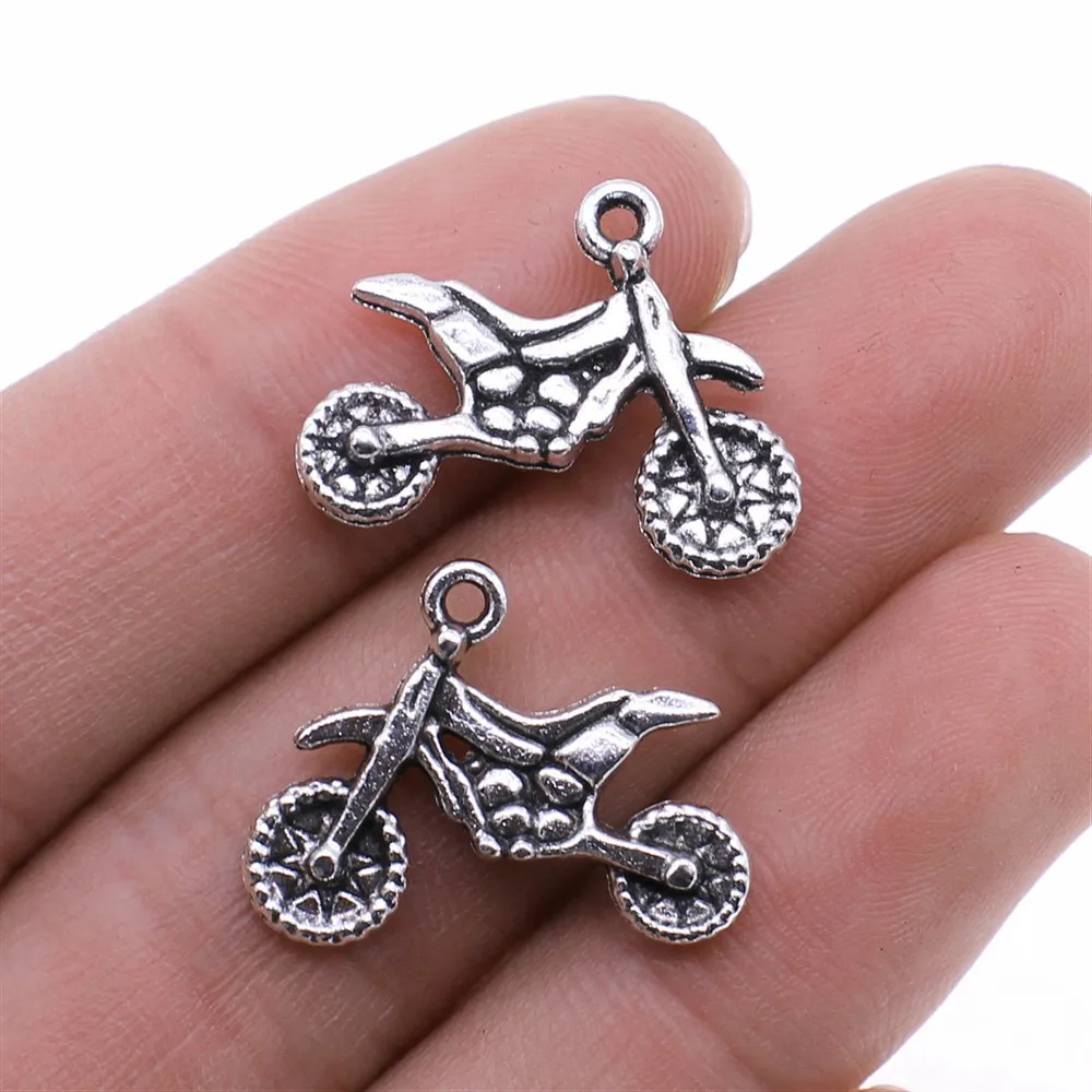 10pcs Charms Motorcycle Motorcross 17x23mm Antique Silver Color Plated Pendants Making DIY Handmade Tibetan Silver Color Jewelry