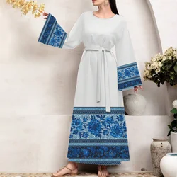 Miękki Ramadan Abaya turcja islamska odzież damska Kaftan muzułmański odpinany pas szata imitacja bawełnianego materiału Femme kaftan sukienka