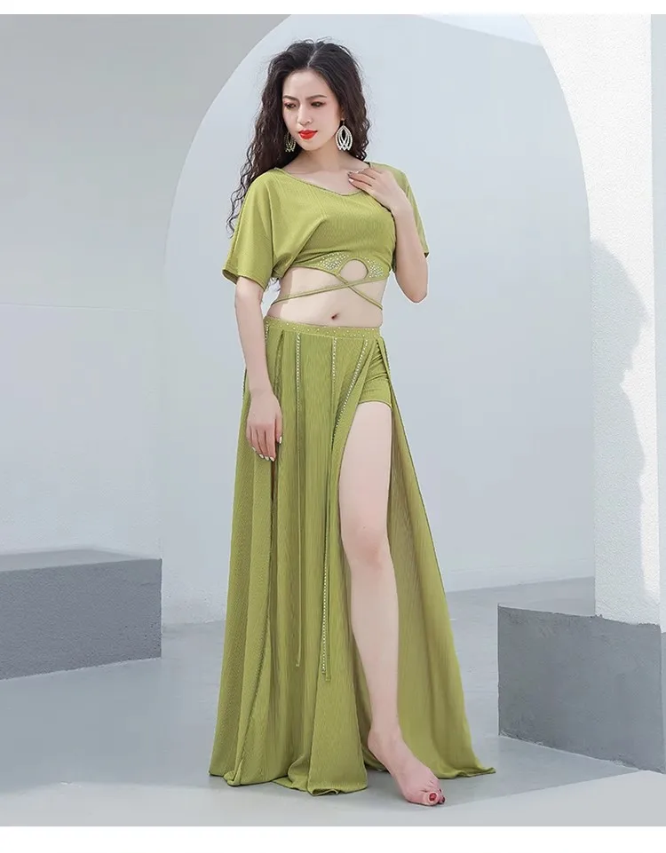 Conjunto de traje de danza del vientre para mujer, Top + falda, conjunto de 2 piezas, ropa para el escenario, traje de práctica, traje de baile