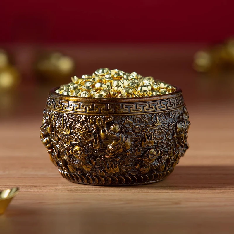 Luxury Brass Pixiu Fortune Basin Rice Fortune Pot Art Decor Ornament for Home Living Room Office Premium Gift