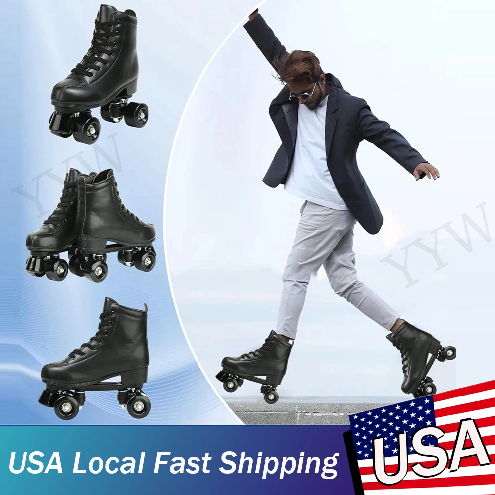 Outdoor Skating Sport Shoes PU Leather Roller Skates Skating Shoes Quad Skates Sneakers Beginner Men Women Roller Skating Shoes