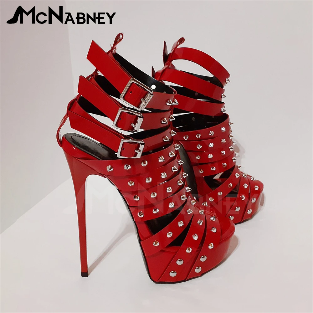 

Studded Rainbow Straps Sandals Multiple Belt Buckles Stilettos Round Toe Platform High Heeled Summer Shoes Buckle Sandals Custom