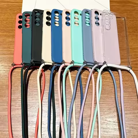 Crossbody Lanyard Candy Color Case For Samsung Galaxy S25 Edge S24 S23 S22 S21 S20 FE Plus Ultra Silicone Soft TPU Back Cover