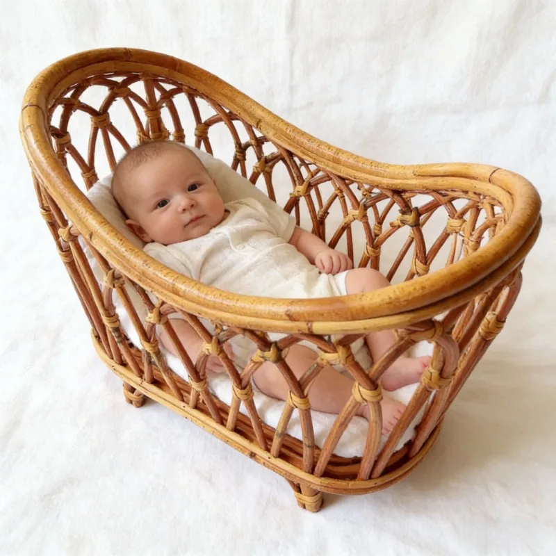 1pc Retro Rattan Lie Down Basket Chair Newborn Bebe Photography Props Posing Bed Background Photo Accessories for Baby Girl Boy