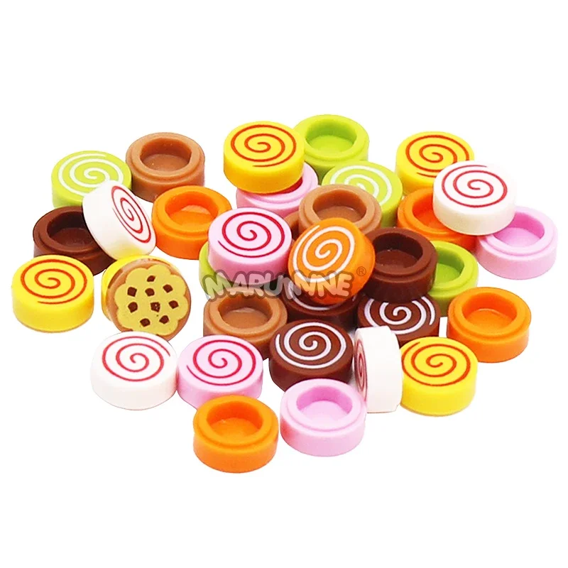Marumine 60 STKS Mini Party Dessert Set DIY Keuken Accessoires Zwitserse Rollen Donuts Koekjes Servies Model 98138 MOC Bakstenen Onderdelen