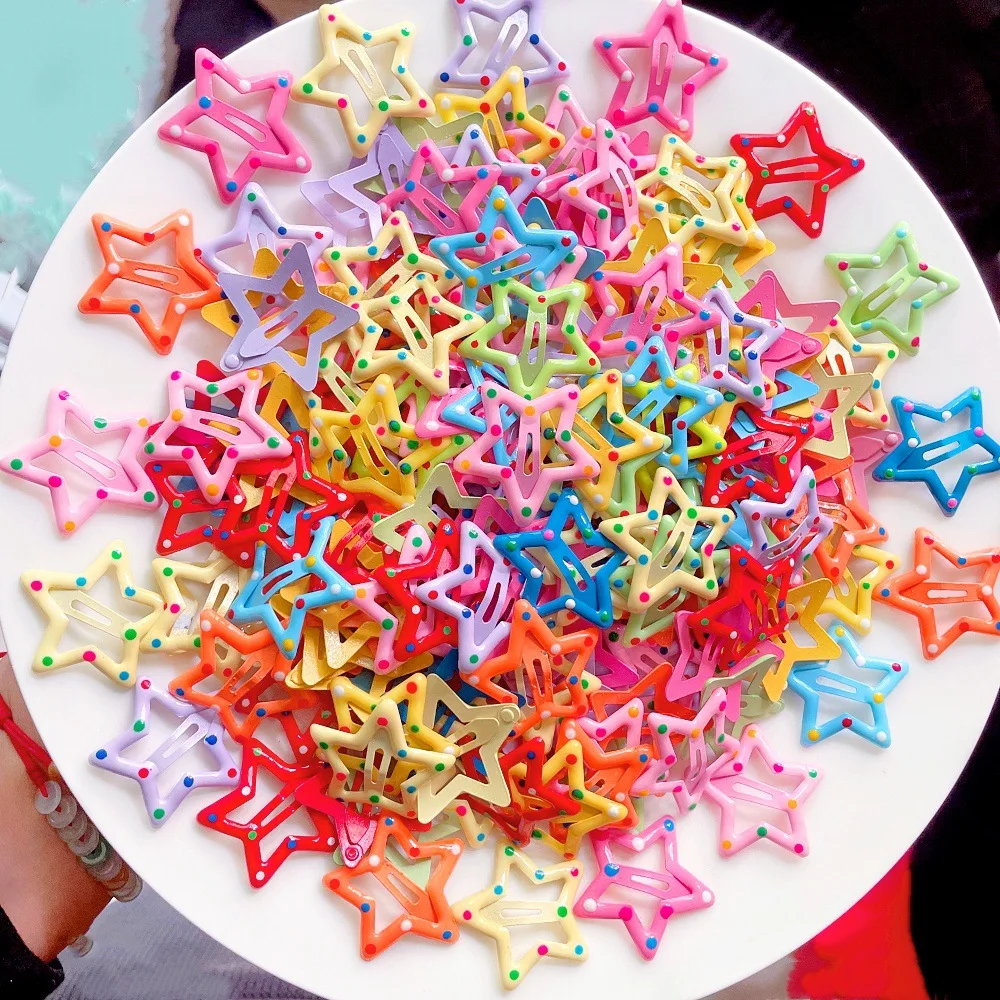 

KYDZSW 10 шт./компл. милые заколки для волос в горошек с красочными звездами для девочек и детей, милые украшения для волос, заколки для волос, детские аксессуары для волос