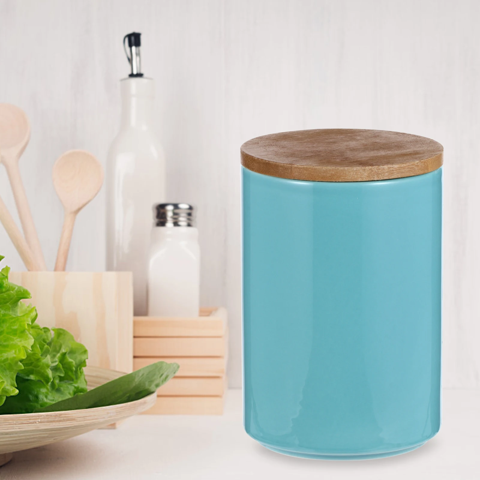 

1pc 900Ml Premium Ceramic Bamboo Sealing Storage Jars For Dry Food Coffee Tea Sugar Candy Jar Container Nordic Style Wood Lid