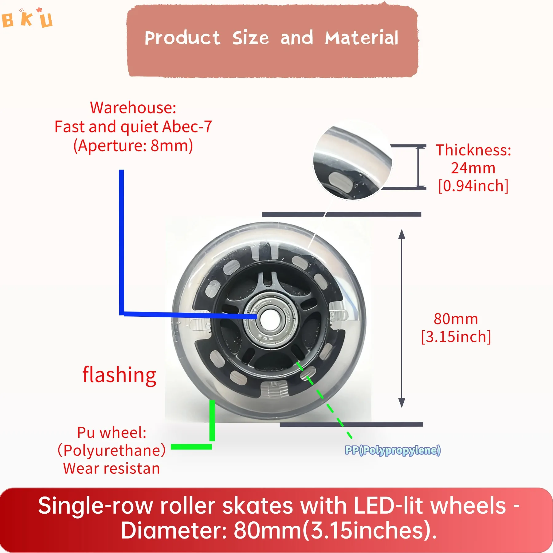 8pcs 80mm LED Light-Up PU Roller Skate Wheels Single-Row Flash Glowing Wheels for Kids' Scooters And Children's Bikes