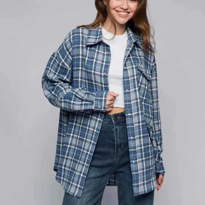 

Women's Classic Plaid Shirt 2025 Button Down Relaxed Fit with Chest Pocket Poly-Cotton Blend Comfy Chic for Everyday to Weekend