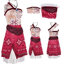 Moana Cosplay Costume Cartoon Disguise Adult Women Necklace Vest Skirt Outfits Halloween Carnival Party Roleplay Suit