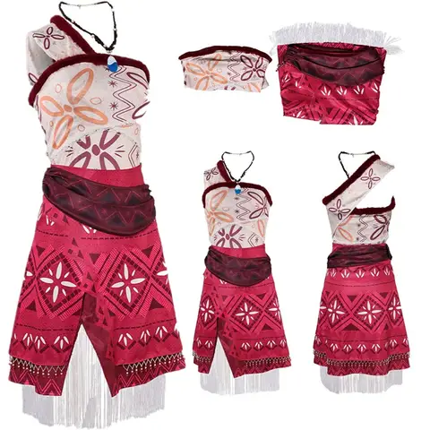 Moana Cosplay Costume Cartoon Disguise Adult Women Necklace Vest Skirt Outfits Halloween Carnival Party Roleplay Suit