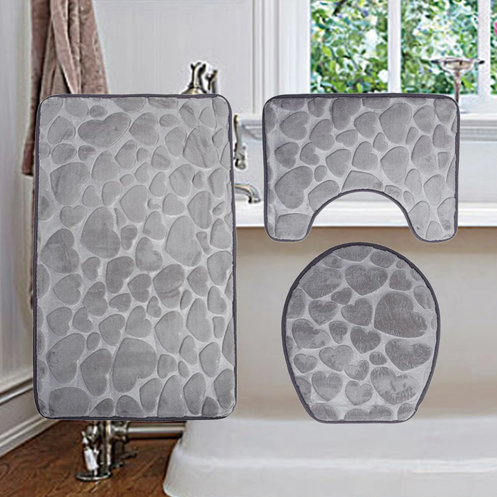 

Toilet Three Piece Set Bathroom Nonslip Rugs Mat Seat Lid Cover Bathtub Non-slip Back
