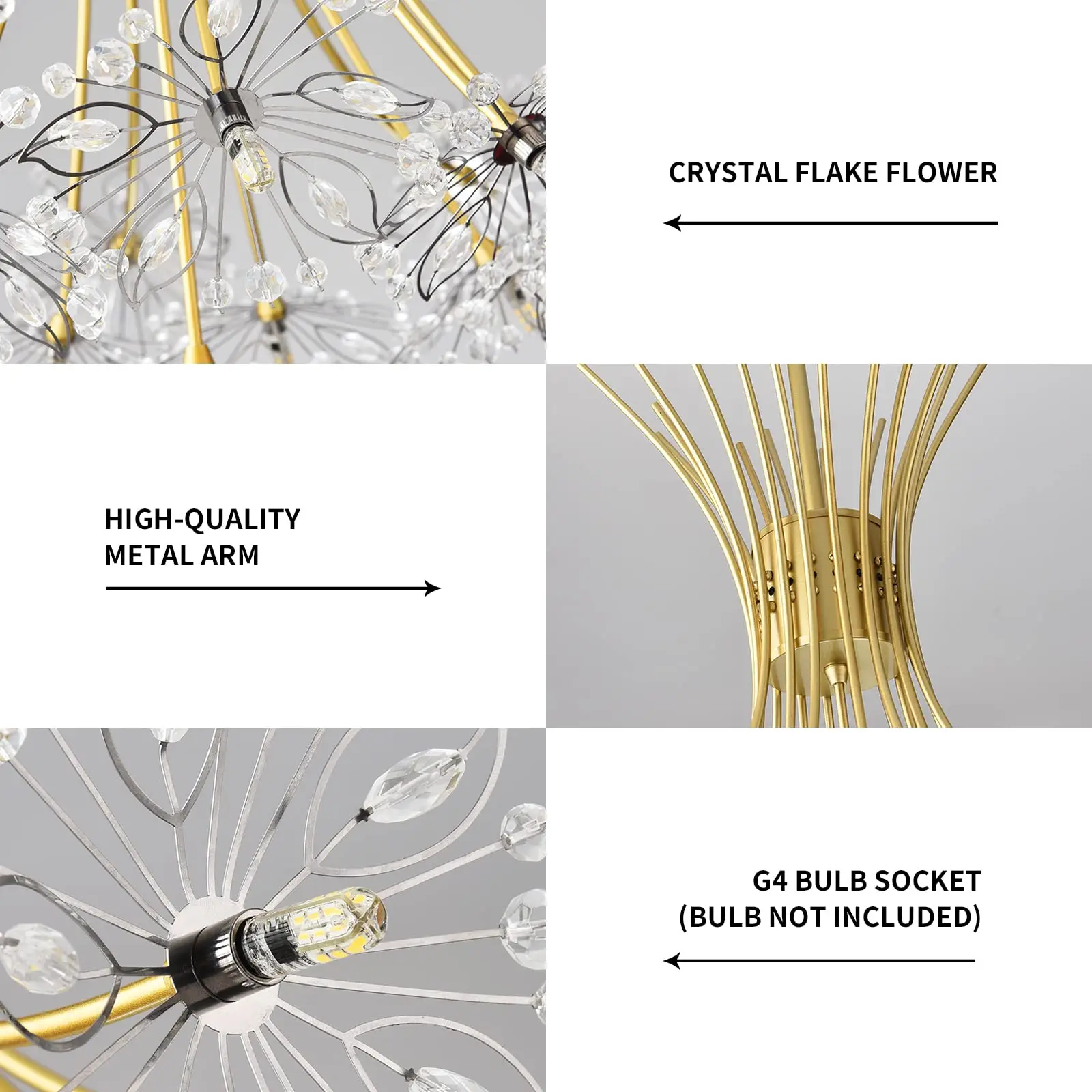 Chandeliers Light Fixtures Firework Dandelion 13 Lights G4 Base Flower Chandelier Crystal Gold Pendant Flush Mount Ceiling Lamp