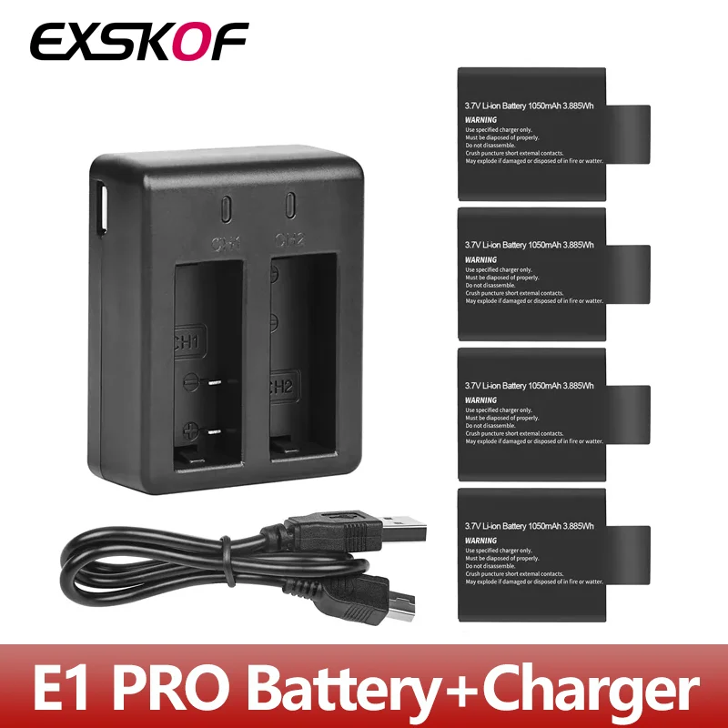 Battery and Dual Charger For EXSKOF E1 PRO SJCAM SJ4000 AIR SJ5000X EKEN H9R Action Camera