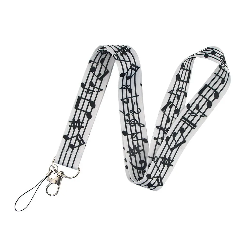 Tag Holder Webbings Ribbon Badge Strap Key Ring Holder ID Card Pass Hang Rope Badge Holder Music Symbols Lanyard Keys Keychain