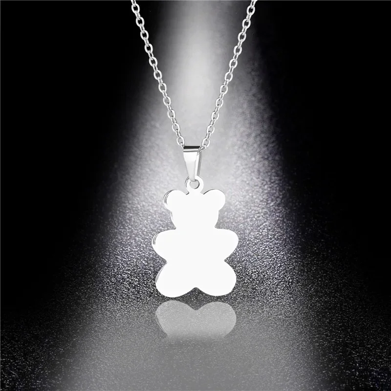 Collar de oso, joyería de acero inoxidable, joyería de moda, Color plata fina para mujeres, niñas y regalo de fiesta de cumpleaños de San Valentín Super
