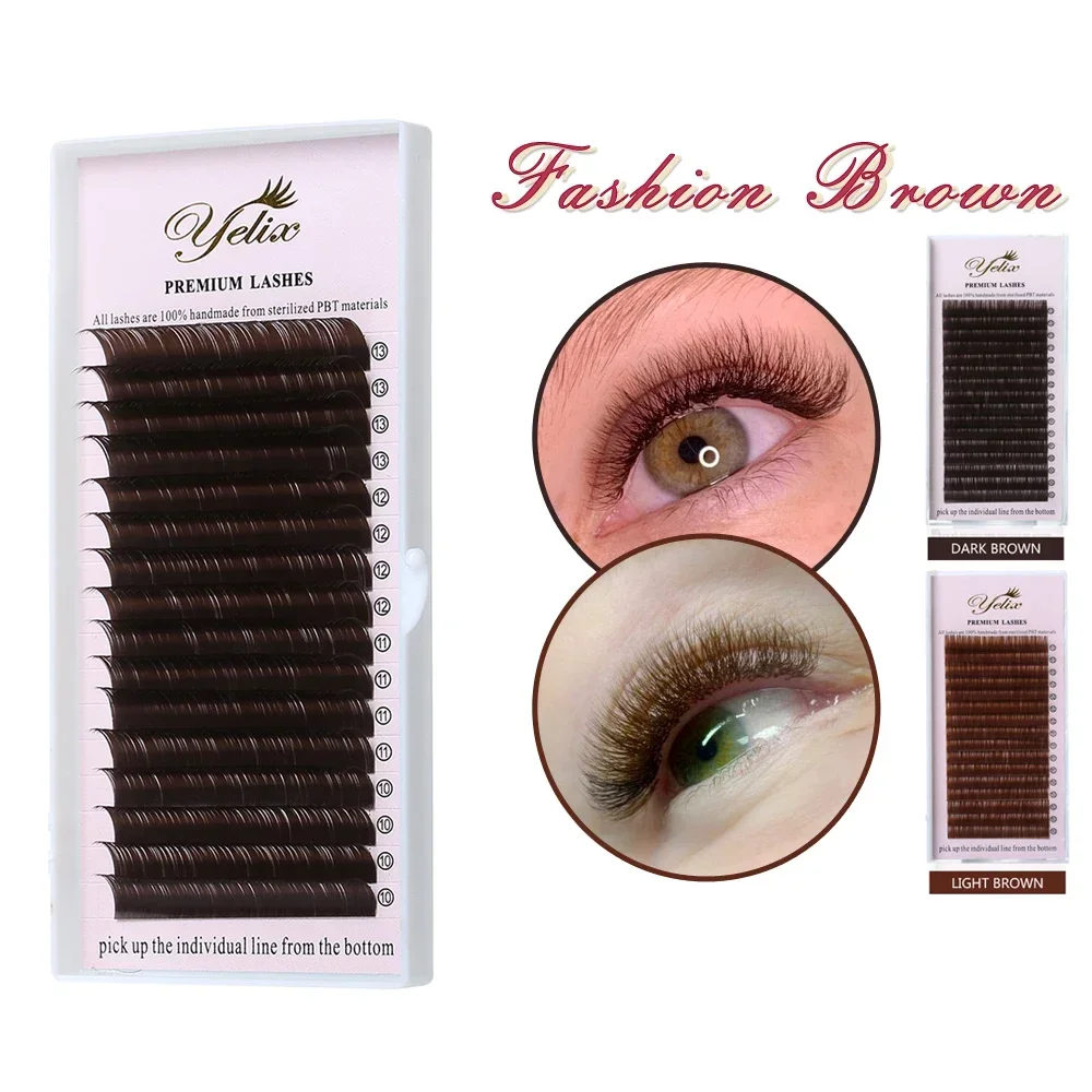 Yelix 0.07mm Dark Brown Eyelash extension Mix 7-15mm brown eyelashes soft high quality individual lashes mink False Eyelashes