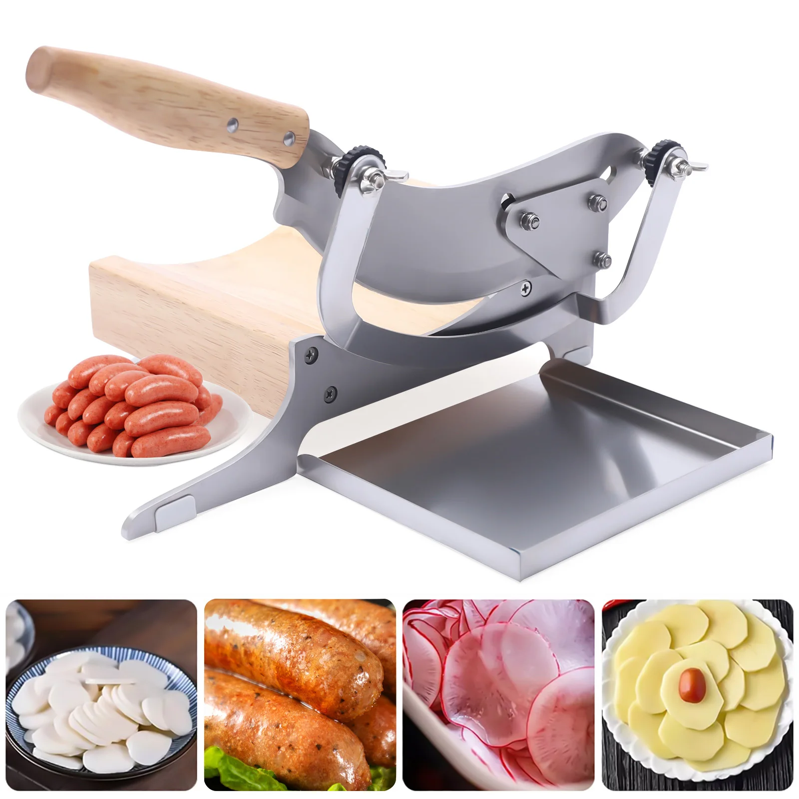 

Stainless Steel Manual Meat Slicer Frozen Meat Beef Bones Cutter Slicing Machine Herb Ginseng Slicer Solid Rubber Wood Handle