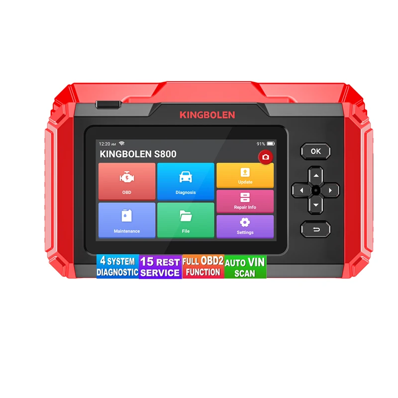 KINGBOLEN S800 5 inch Car Diagnostic Tools ABS SRS ECM TCM 4 systems 15 Resets IMMO DPF Adblue Lifetime All OBD2 Scanner