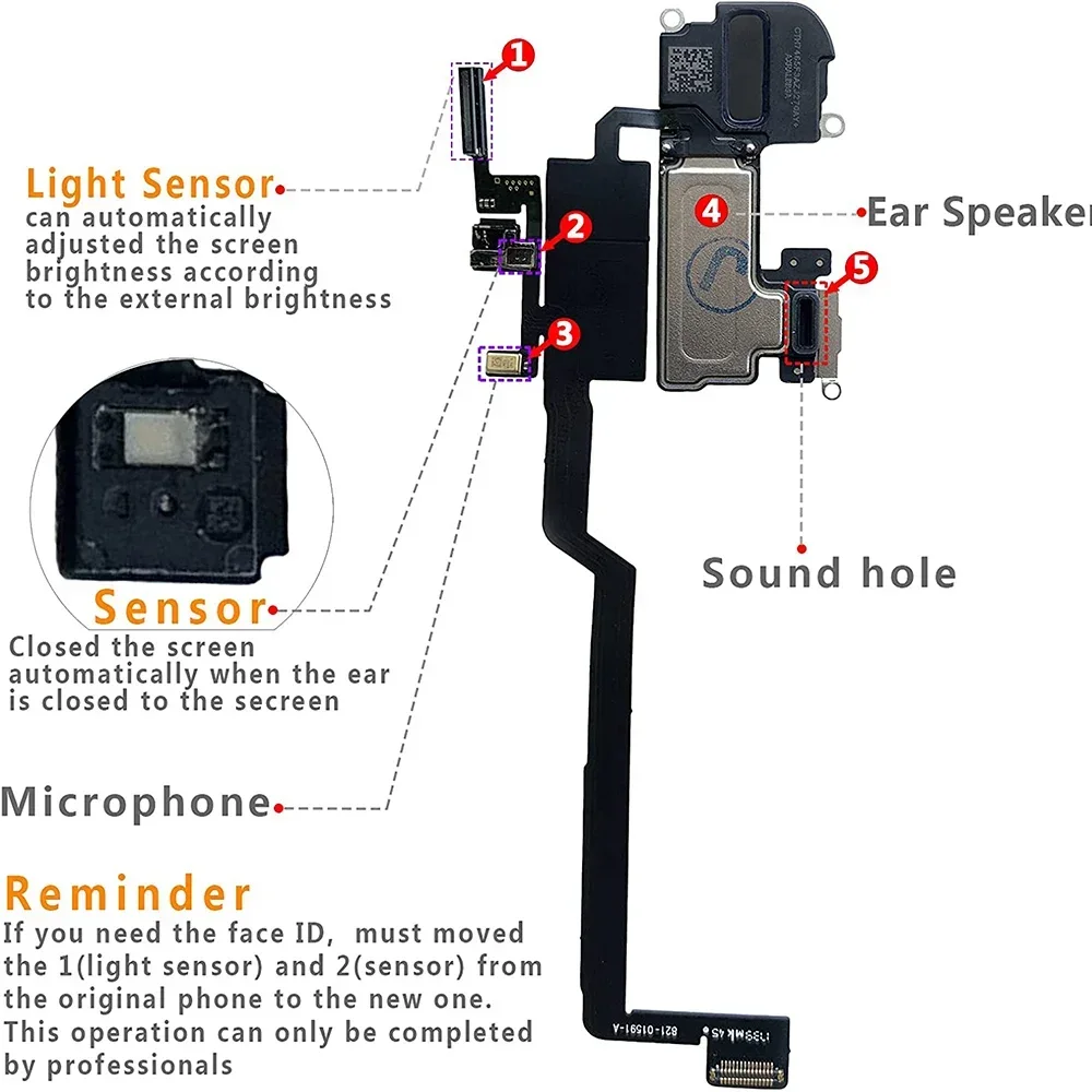 Earpiece Ear Speaker Flex Cable  Replacement For iPhone X XR XS 11 12 Mini Pro Max  With Light SenSor NO Face ID