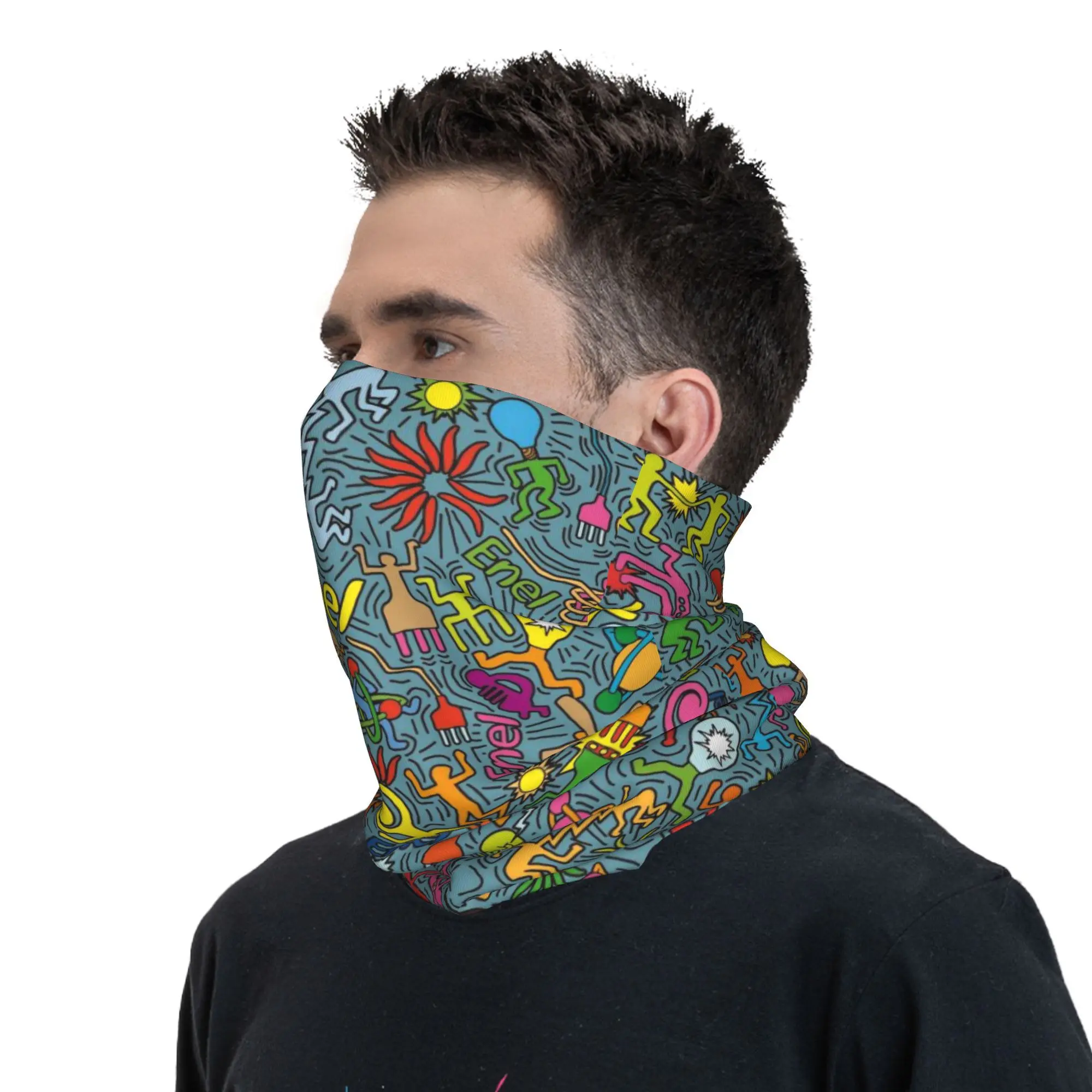 Haring-Bandana Géométrique Coloré pour le Visage, Bande de Sauna, Chauffe-Cou, Randonnée, Camping, Hiver